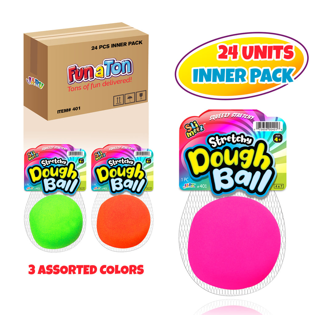 Fun A Ton Stretchy Dough Ball Squishy Toys (24 Pack Wholesale) Neon Color Sensory Fidget Toys for Kids. Stress Relief Hand Therapy. Office Desk Squeeze Ball. Autism, ADHD Toys WH-401-24