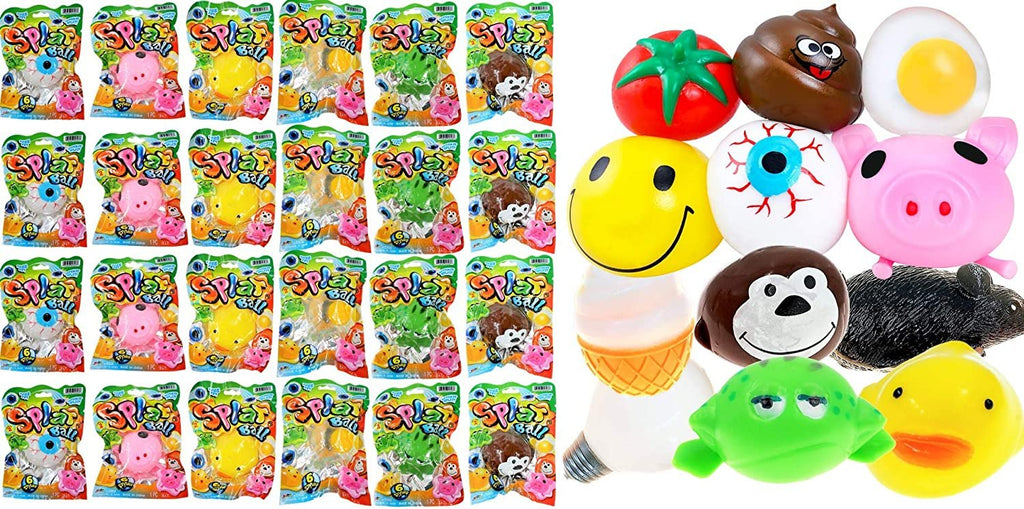 Splat Ball - Squishy Stress Balls (24 Assorted) Ja-Ru. Emoji-Squishy Ball Fidget Pack for Kids and Adults. Party Favor Classroom Treasure Box Birthday Gifts Easter Stuffers. Plus 1 Ball. 5303-24p