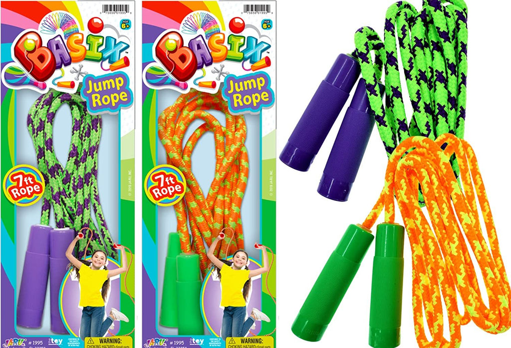 Adjustable Kids' Jump Rope 7ft (2 Packs) by JA-RU | Cotton Jump Rope for Kids, Boys and Girls | Physical Education Equipment, Playground Toys, Rainbow Party Favors, Birthday Gifts. Plus 1 Ball 1995-2p