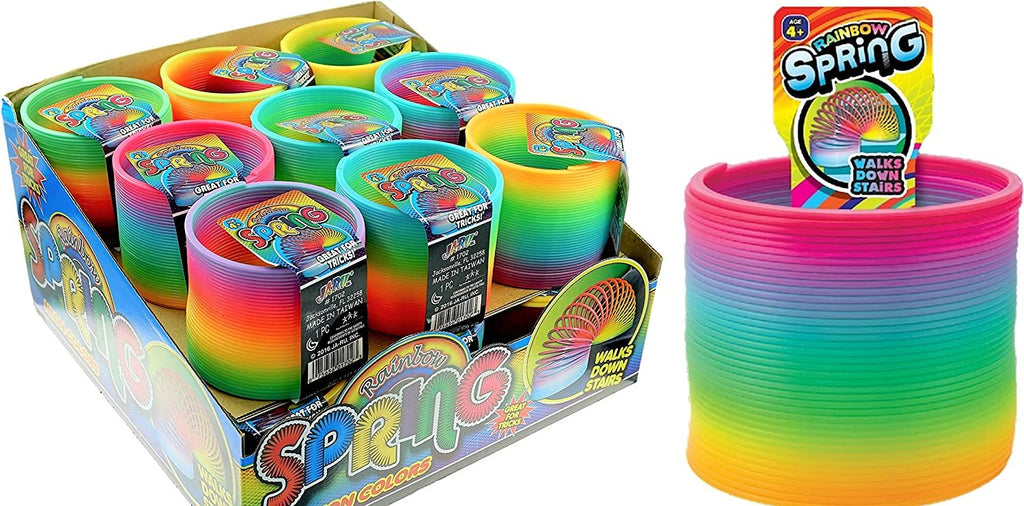 JA-RU Big Magic Rainbow Color Spring Pack (18 Units) Original Plastic Coil Fidget Toy | Kids Toy for Girls & Boys | Colorful Neon Color Sensory Vintage Toys. Includes 1 Bouncy Ball 1702-18p