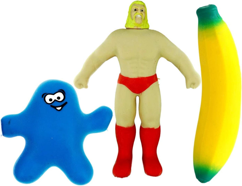 JA-RU Stretchy & Squishy Toys Bundle Pack Squishy Banana, Stretchy Wrestlers & Squish Dude (3 Toys) Stress & Anxiety Relief Bendable Sensory Fidget Toys for Kids & Adults. Party Favor. 3340-4307-3410