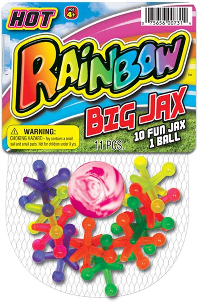 JA-RU Hot Rainbow Big Jax Retro Jaxs. 1 Large Hi Bounce Ball and 10 Large Colorful Rubber Jacks. Party Favors Game Toy for Kids and Adults Boys and Girls Toys. 731-1B