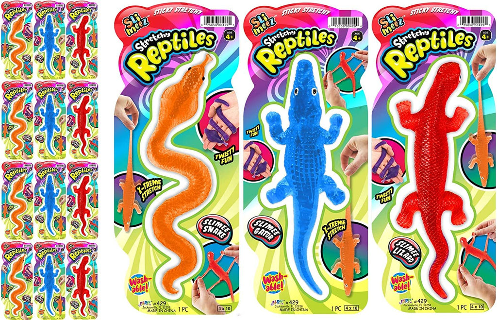 JA-RU Super Stretchy Sticky Reptiles Snake, Lizard & Alligator (3 Units Assorted) Prank Squishy Sticky Toy Party Favors Toy for Kids, Pinata Filler, Bulk Toys, Snap Hand Like Fidget Toy. 429-3A