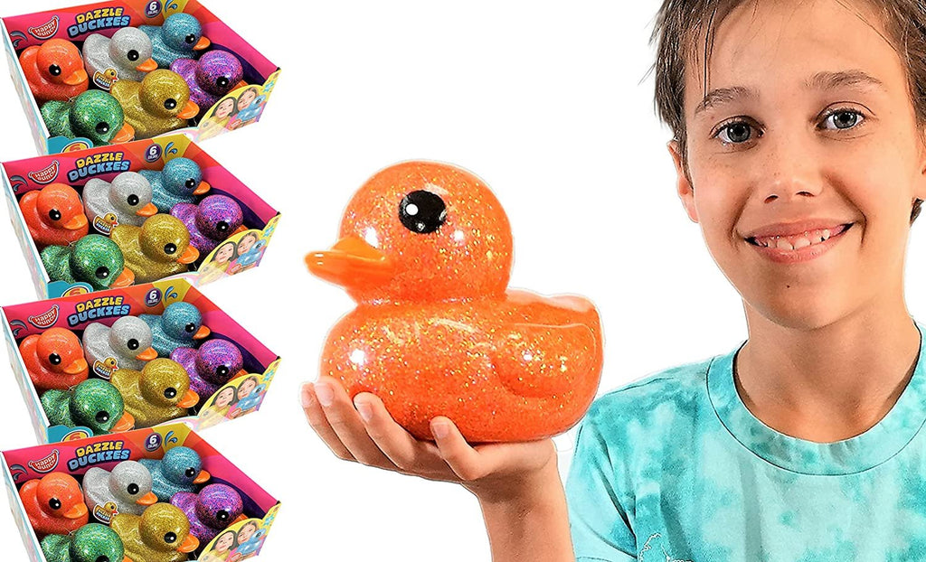 Giant Glitter Rubber Ducks Metallic Colors 7" (24 Ducks) Rubber Duckies Fidget Toy for Kids, Sensory Play Stress Relief Stocking Stuffers Supplies Pinata Filler in Bulk. Plus Sticker. 4346-24s