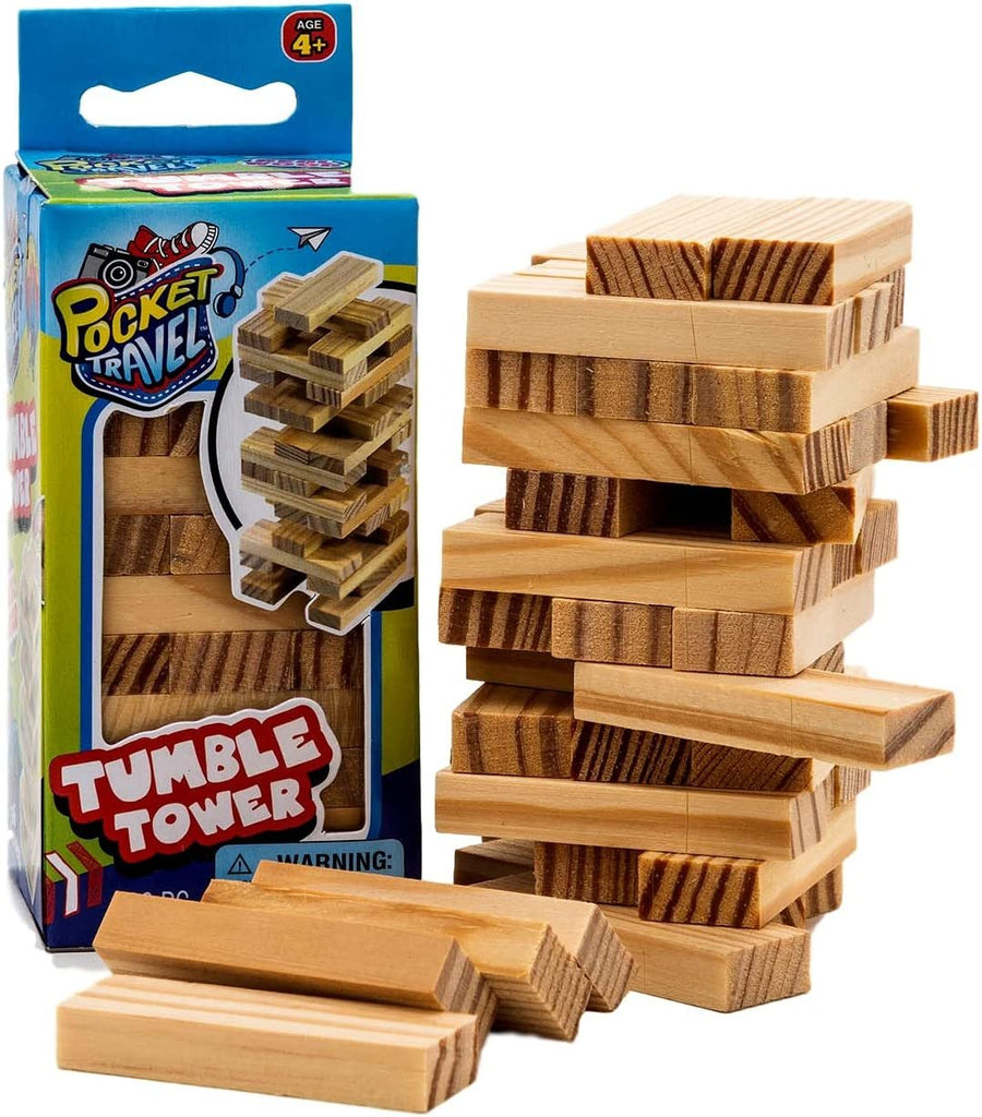 Real Wood Mini Tumble Tower Classic Game (6 Sets) Travel Size 4 Inch by JARU. Wooden Tumbling Tower Blocks of Classic Toys Games Party Favors Toy Mini Board Games for Kids and Adults 3276-6p