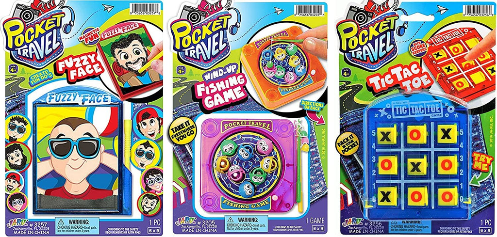 JA-RU Pocket Games Kid Travel Toys Bundle Set (3 Games) Magnetic Fizzy Face, Tic Tac Toe & Magnetic Fishing. Fidget Toys, Party Favors ADD ADHD, Stress Toys, Anxiety Toys. 3257-3205-3256