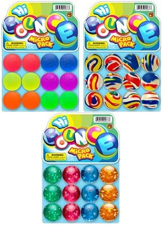 2CHILL Bouncy Balls Superballs Super Hi Bounce (Each Pack 12 Balls) 3 Styles Small Toys Party Favors for Kids Racketball Kids Prize by Ja-Ru Premium Giveaways Gift Toy Includes 1 Sticker #967